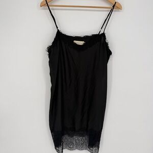 Johnny Was 4 Love And Liberty Black 100% Silk Lace Cami Top XL Eyelash Lace Trim